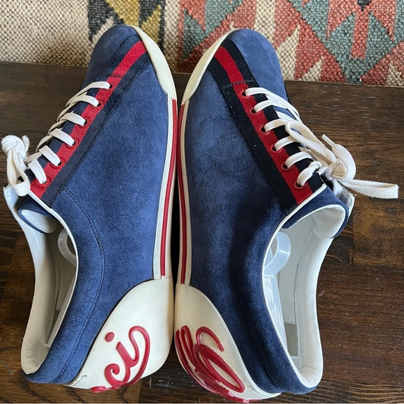 💕HOST PIcK (twice)💕 GUCCI Boulevard Web Detail Blue Suede Sneakers 9G (US 9.5) - Picture 7 of 10